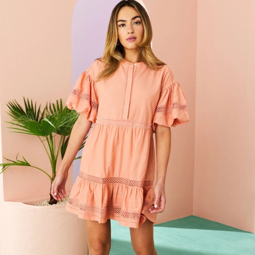 Marie Oliver Jade Ruffle Sleeve Dress in Sunset
